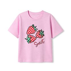 Pine Kids 100% Cotton Knit Half sleeves T-shirt with Strawberries Print - Pink