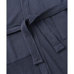Pine Kids 100% Cotton Knit Full Sleeves Hooded Solid Bath Robe - Navy Blue