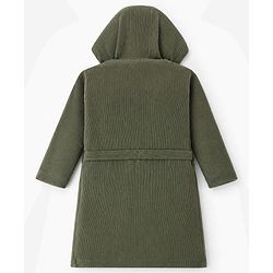 Pine Kids 100% Cotton Knit Full Sleeves Hooded Solid Bath Robe - Olive Green