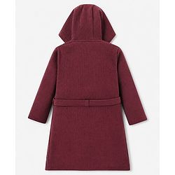 Pine Kids 100% Cotton Knit Full Sleeves Hooded Solid Bath Robe - Maroon