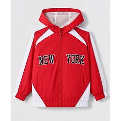 Pine Active Woven Full Sleeves Ultra Comfort Atheliesure Jacket With Text Print - Red