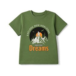 Pine Kids Cotton Knit Half Sleeves Co-Ords T-Shirt & Pyjama Night Suit with Typography & Mountain Print - Green