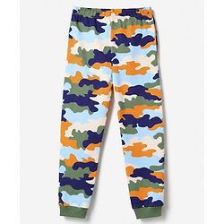 Pine Kids Cotton Knit Half Sleeves T-Shirt & Pyjama Night Suit with Military Print - Sky Blue