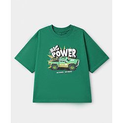Pine Kids 100% Cotton Knit T-Shirts with Oversized and Half Sleeves Truck Print - Green