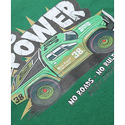 Pine Kids 100% Cotton Knit T-Shirts with Oversized and Half Sleeves Truck Print - Green