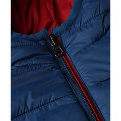 Pine Kids Woven Full Sleeves Padded Hooded Winter Reversible Jacket - Navy Blue