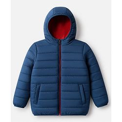 Pine Kids Woven Full Sleeves Padded Hooded Winter Reversible Jacket - Navy Blue