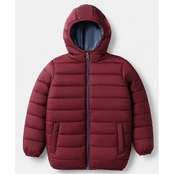 Pine Kids Woven Full Sleeves Padded Hooded Winter Reversible Jacket - Wine