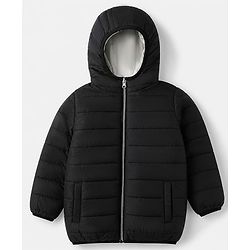 Pine Kids Woven Full Sleeves Padded Hooded Winter Reversible Jacket - Black