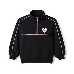 Pine Kids 100% Cotton Knit Sweatshirt with Full Sleeves and Heart Print in Black