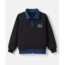 Pine Kids 100% Cotton Knit Sweatshirt with Full Sleeves and Girl Boss Embroidery in Black