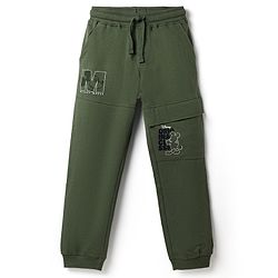 Pine Kids Disney Terry Knit Full Length Track Pants With Mickey Mouse Graphic - Olive Green