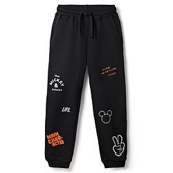 Pine Kids Disney Terry Knit Full Length Track Pants With Mickey Mouse Graphic - Black