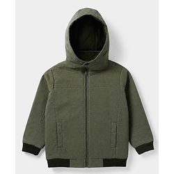 Pine Kids Woven Hoodie with Full Sleeves in Olive Green