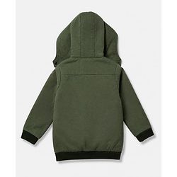 Pine Kids Woven Hoodie with Full Sleeves in Olive Green