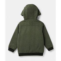 Pine Kids Woven Hoodie with Full Sleeves in Olive Green