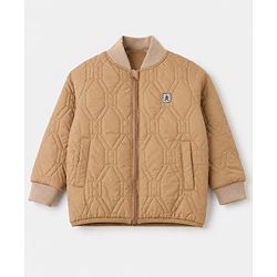 Pine Kids Woven Jacket with Full Sleeves, Geometric Embroidered Pattern in Beige for 4-5 Years