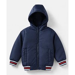 Pine Kids Woven Padded Quilted Winter Jacket with Full Sleeves in Navy Blue