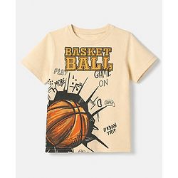Pine Kids 100% Cotton Knit T-Shirts with Half Sleeves and Basketball Print in Offwhite for 4-5 Years