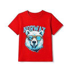 Pine Kids 100% Cotton Knit T-Shirt with Half Sleeves and Bear Print in Red