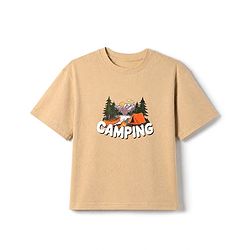 Pine Kids 100% Cotton Knit Half Sleeves T-Shirt Camping Landscape Print - Beige