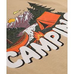 Pine Kids 100% Cotton Knit Half Sleeves T-Shirt Camping Landscape Print - Beige