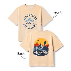 Pine Kids 100% Cotton Knit T-Shirt with Half Sleeves and Mountains Print in Offwhite