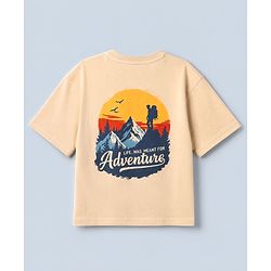 Pine Kids 100% Cotton Knit T-Shirt with Half Sleeves and Mountains Print in Offwhite