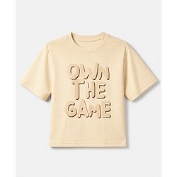 Pine Kids 100% Cotton Knit T-Shirt with Half Sleeves and Own The Game Print in Offwhite