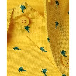 Pine Kids Cotton Knit Polo T-Shirt with Half Sleeves and Tropical Print - Yellow