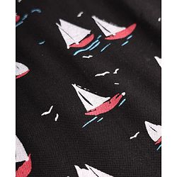 Pine Kids Cotton Knit Polo T-Shirt with Half Sleeves and Sailboat Print in Black