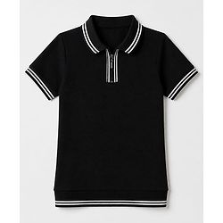 Pine Kids Cotton Knit Polo T-Shirt with Half Sleeves - Black