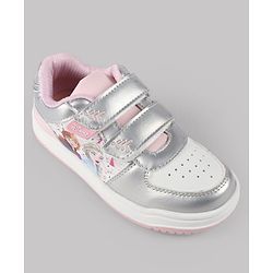 Pine Kids Disney Velcro Closure Casual Shoes With Disney Frozen Princesses Graphic - Silver