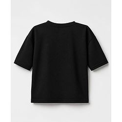 Pine Active Knit Drop Shoulder Half Sleeves T-Shirt With Text Print - Black