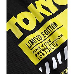 Pine Active Knit Drop Shoulder Half Sleeves T-Shirt With Text Print - Black