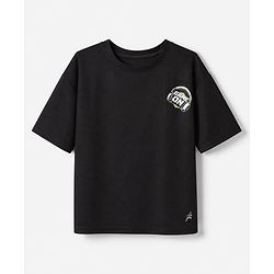 Pine Active Knit Drop Shoulder Half Sleeves T-Shirt With Text Print - Black