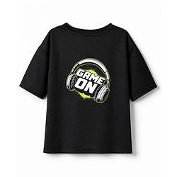 Pine Active Knit Drop Shoulder Half Sleeves T-Shirt With Text Print - Black