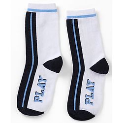 Pine Kids Cotton Mix Knit Calf Length Socks with Play & Cool Text Pack of 3 In Blue