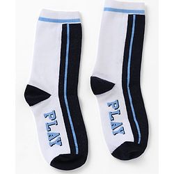 Pine Kids Cotton Mix Knit Calf Length Socks with Play & Cool Text Pack of 3 In Blue