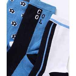Pine Kids Cotton Mix Knit Calf Length Socks with Play & Cool Text Pack of 3 In Blue