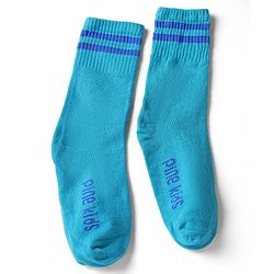 Pine Kids Cotton Knit Ankle Length Socks With Logo Design Set Of 3 - Light Blue, Black & Cream