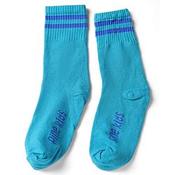 Pine Kids Cotton Knit Ankle Length Socks With Logo Design Set Of 3 - Light Blue, Black & Cream