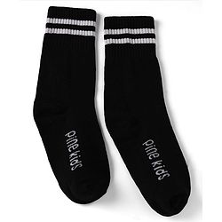 Pine Kids Cotton Knit Ankle Length Socks With Logo Design Set Of 3 - Light Blue, Black & Cream