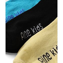 Pine Kids Cotton Knit Ankle Length Socks With Logo Design Set Of 3 - Light Blue, Black & Cream