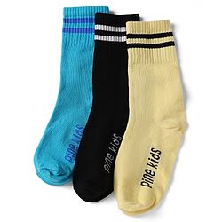 Pine Kids Cotton Knit Ankle Length Socks With Logo Design Set Of 3 - Light Blue, Black & Cream
