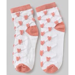 Pine Kids Cotton Knit Ankle Length Socks With Heart Design Pack of 5 - Orange, Red, Blue, Yellow & Green