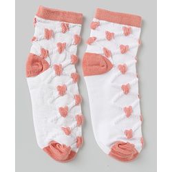 Pine Kids Cotton Knit Ankle Length Socks With Heart Design Pack of 5 - Orange, Red, Blue, Yellow & Green