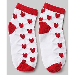 Pine Kids Cotton Knit Ankle Length Socks With Heart Design Pack of 5 - Orange, Red, Blue, Yellow & Green
