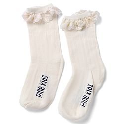 Pine Kids Cotton Mix Below Mid-Calf Length Socks with Pine Kids Text & Lace Detailing in Blue & Black Pack of 3