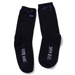Pine Kids Cotton Mix Below Mid-Calf Length Socks with Pine Kids Text & Lace Detailing in Blue & Black Pack of 3